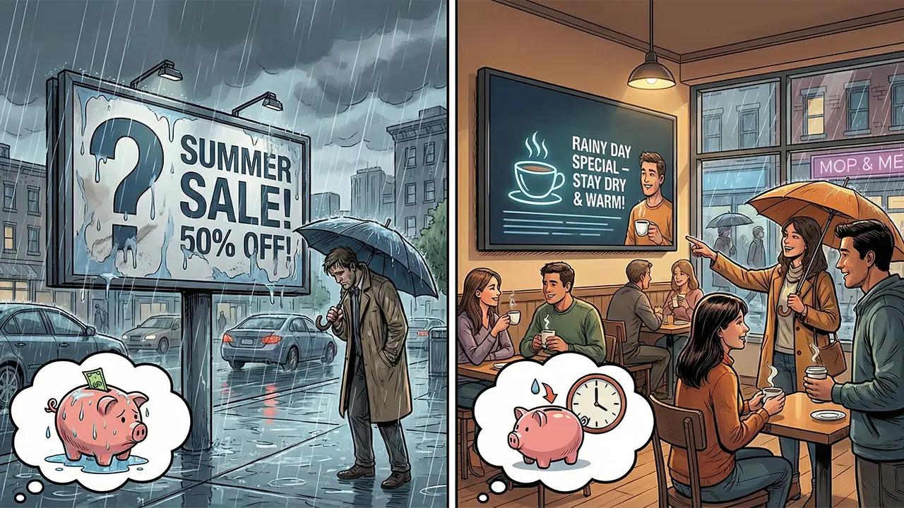 Billboard chart comparing high traditional CPM to low DOOH shared model rates.