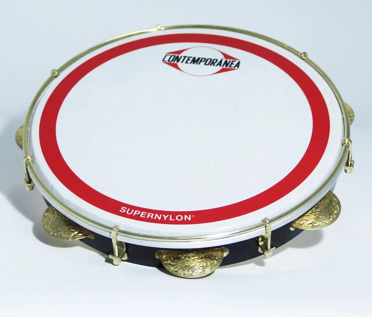 Pandeiro Contem.10" Estrutura Madeira Pele Super Nylon Linha Leve Cõr Preto