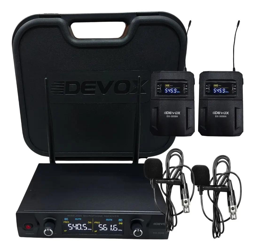 Microfone Devox DX3058L S/Fio 2-La Pela Duplo UHF C/Cabo 1,05Mtrs