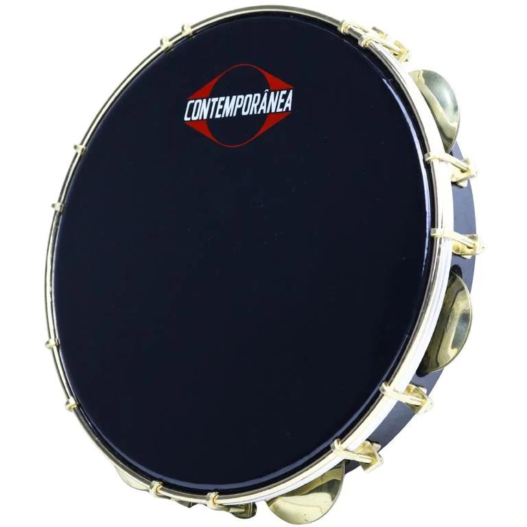 Pandeiro Contem.10" Estrut.Madeira Rev.Preta Pele Nylon Preta Tarraxa Dourada Du