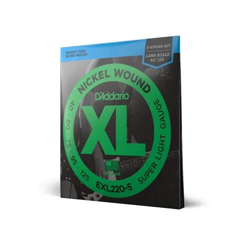 Enc D'Addario Baixo ,040 EXL220-5 5-Cordas Nickel Wound Super Light .040 - .125