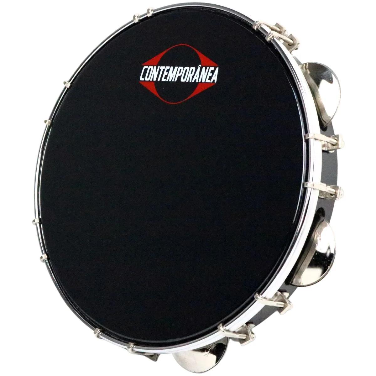 Pandeiro Contemporanea .10" Pele Nylon Preta Tarraxa Dupla Cromada