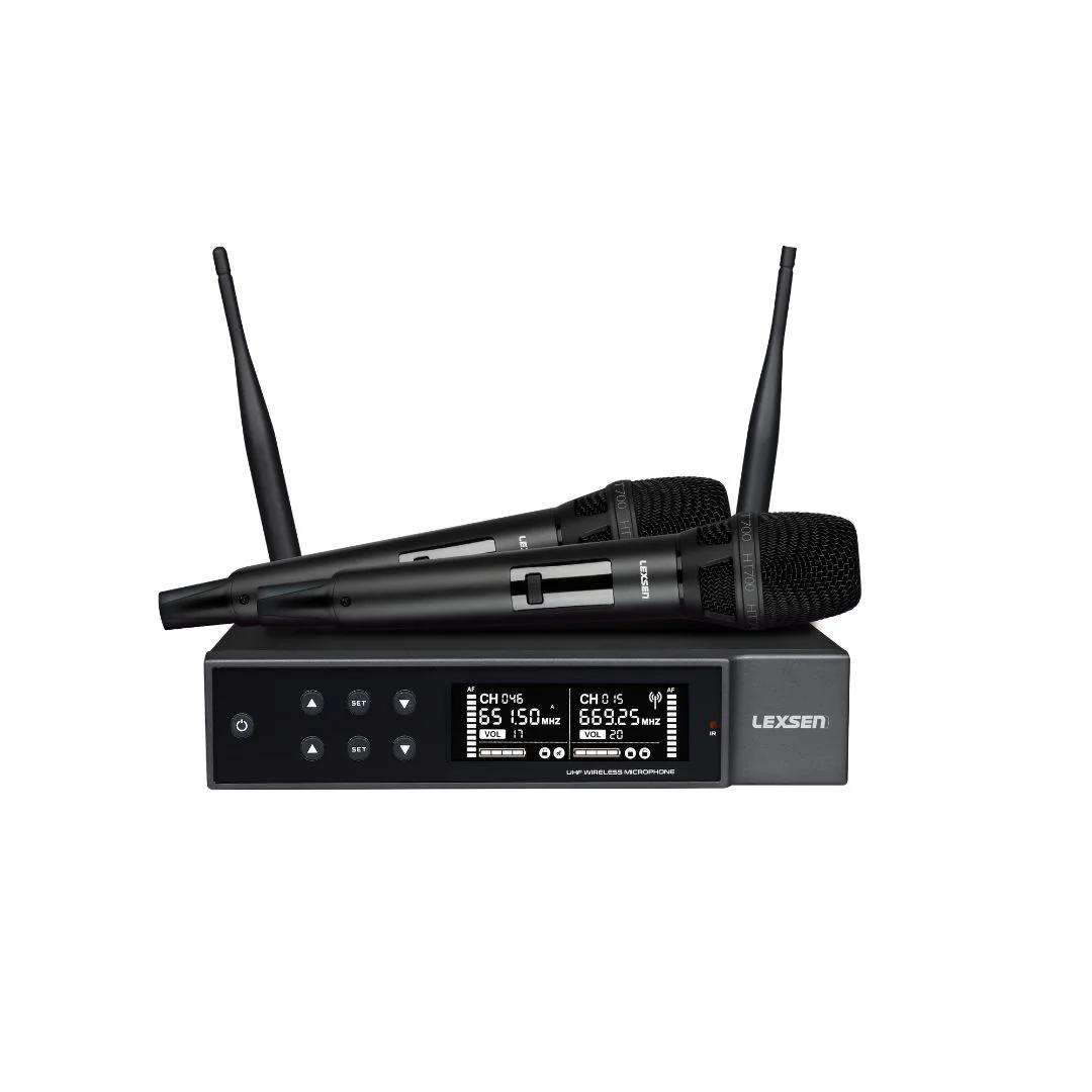 Microfone Lexsen NXS702BKHT2NC UHF 2Bastão (Duplo) Bat Recarregavel DC 12V 10