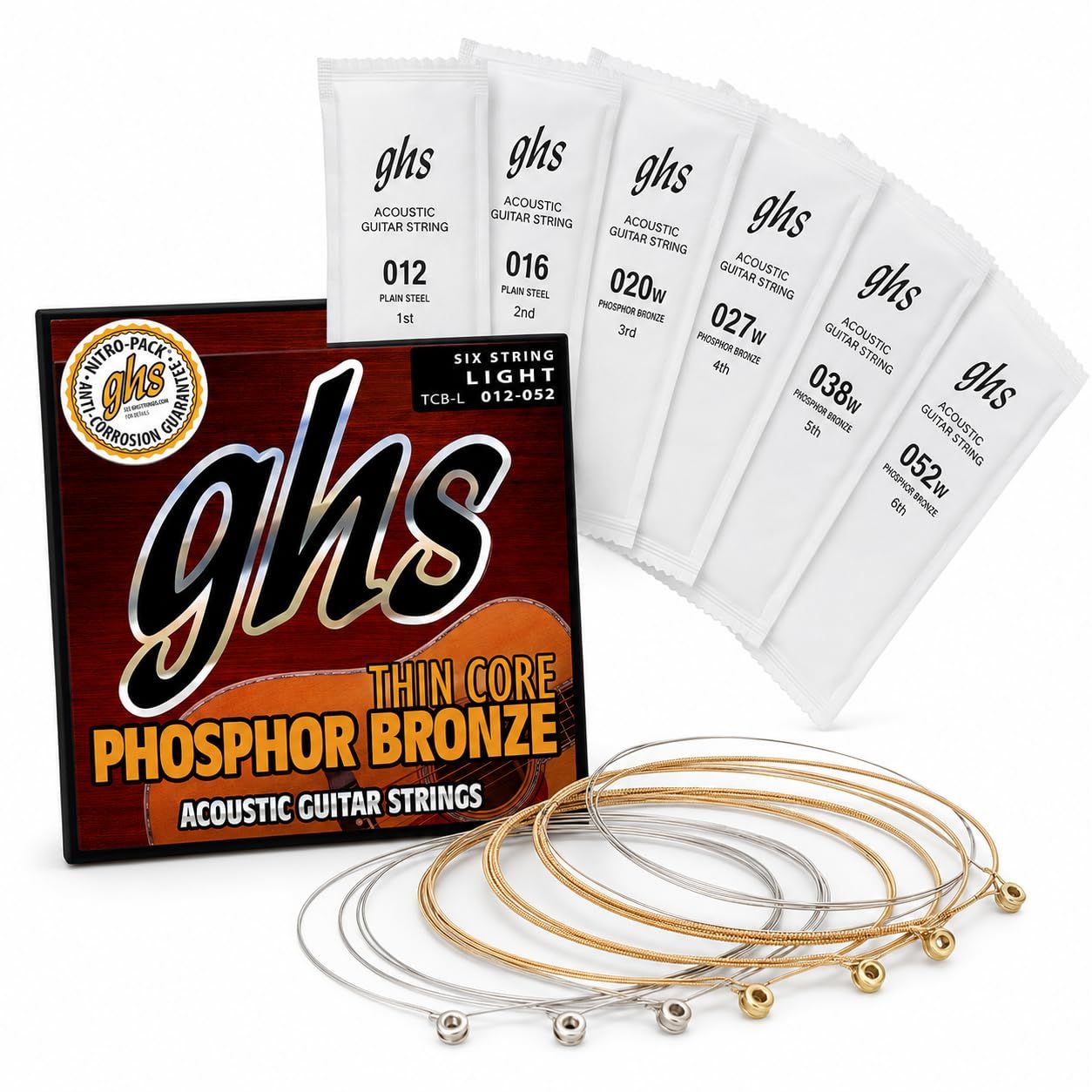 Enc Ghs Violão Aço ,012 TCB-L Phosphor Bronze Thin Core Light ,012 - ,052 Folk
