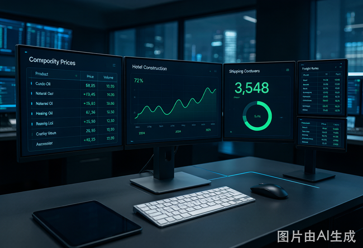 Business dashboard with commodity and shipping data