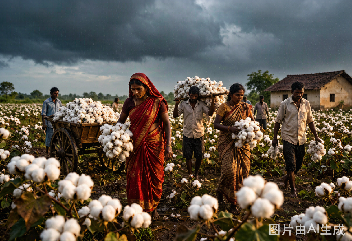 Indian cotton farm with workers