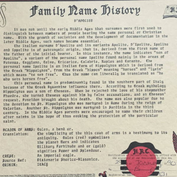 History of the D'Apolito Family Name