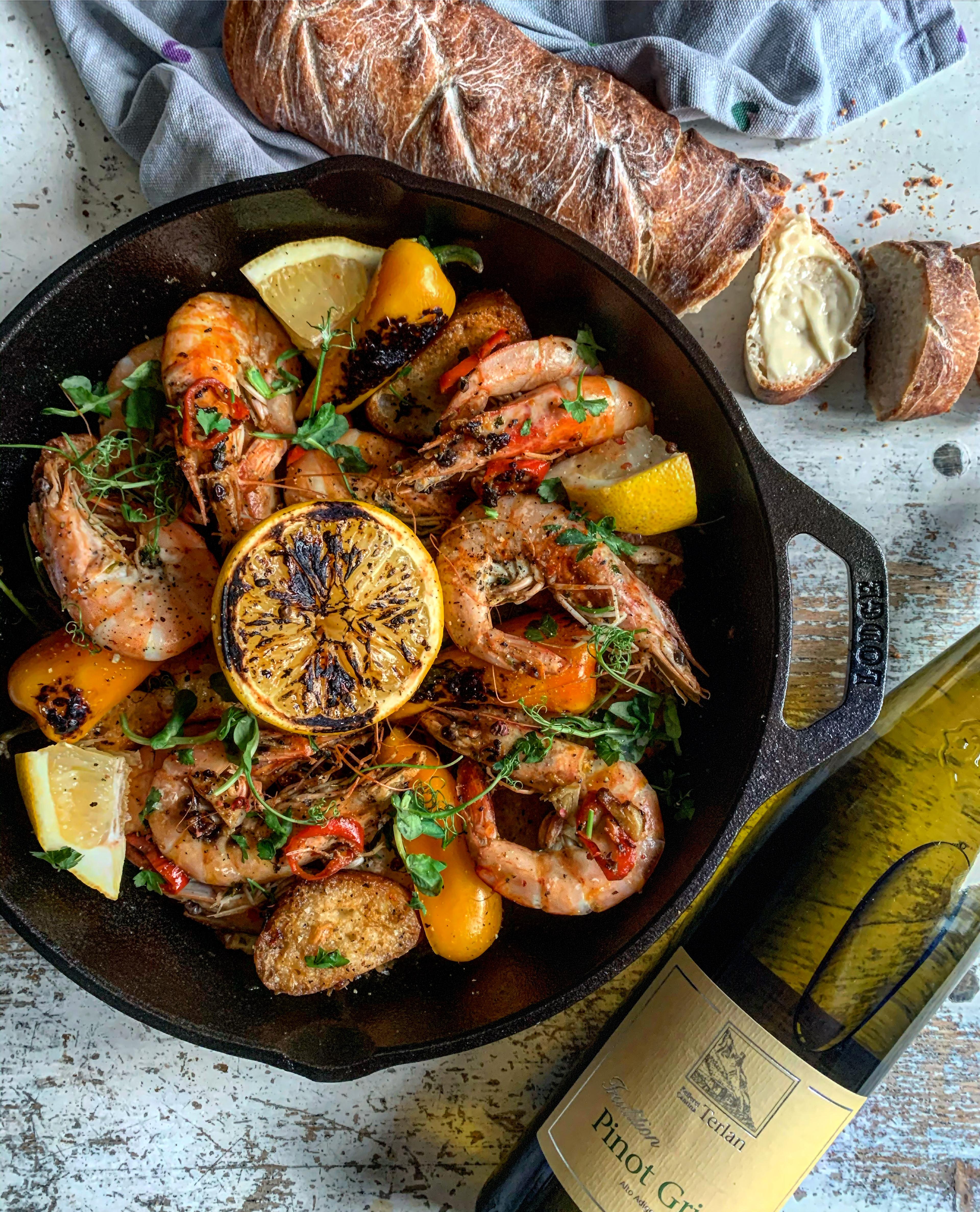 Chilli, Garlic and Lemon Tiger Prawn Sharer Skillet