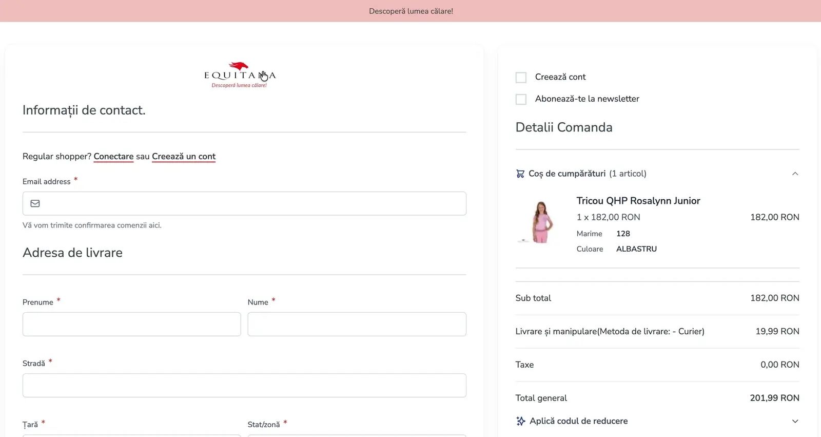 Hyvä Checkout on the new Equitana store, with contact, address, delivery and payment on a single page.
