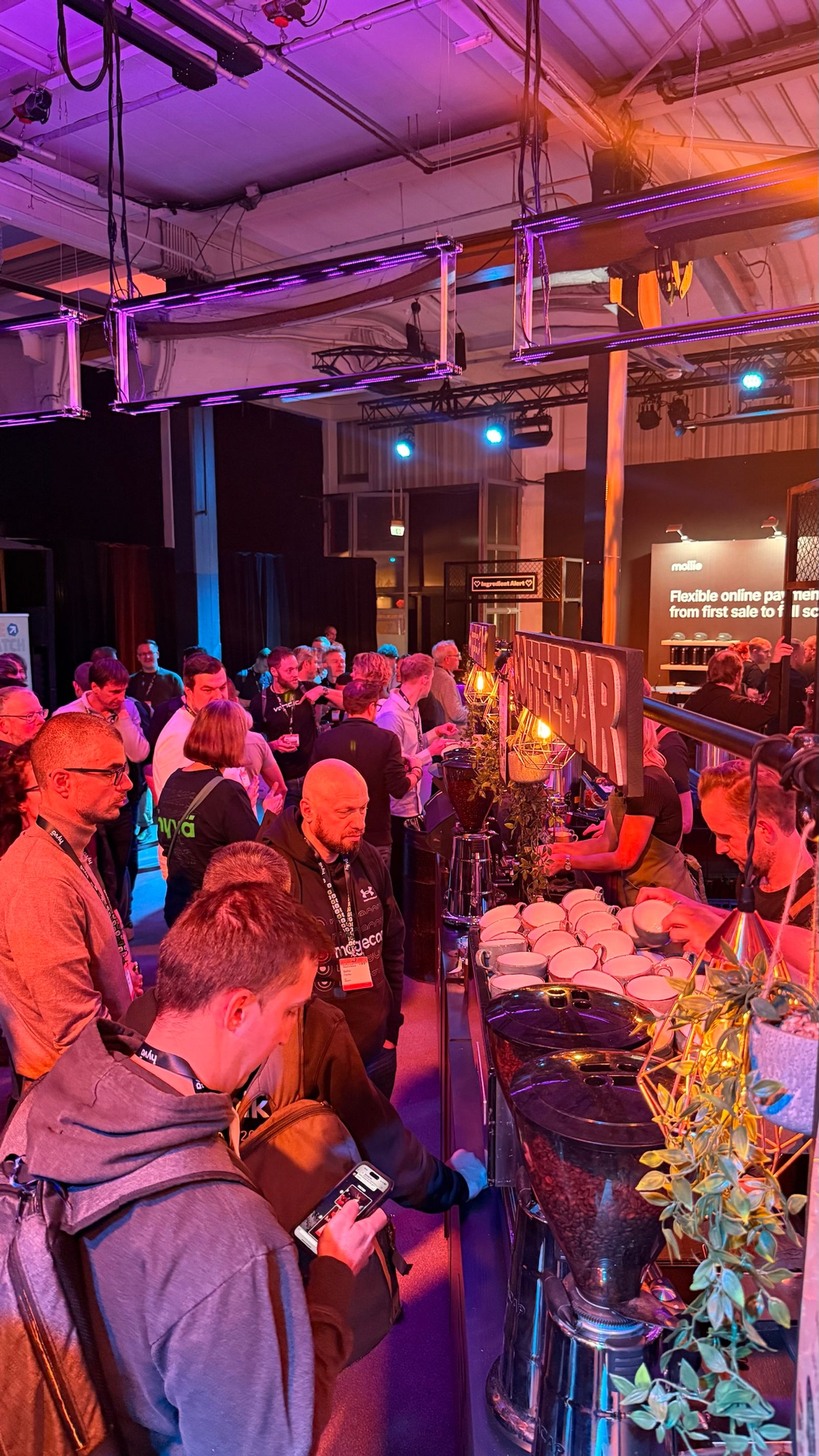 A queue at the coffee bar at LIEF Amsterdam on the morning of Meet Magento Netherlands 2025.