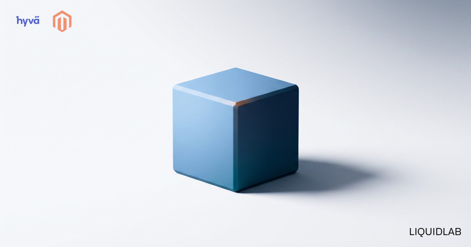Ilustratie minimalista cu un soclu geometric solid, albastru deschis, care sta singur pe un fundal simplu, alb-gri, luminat discret dintr-o singura parte.