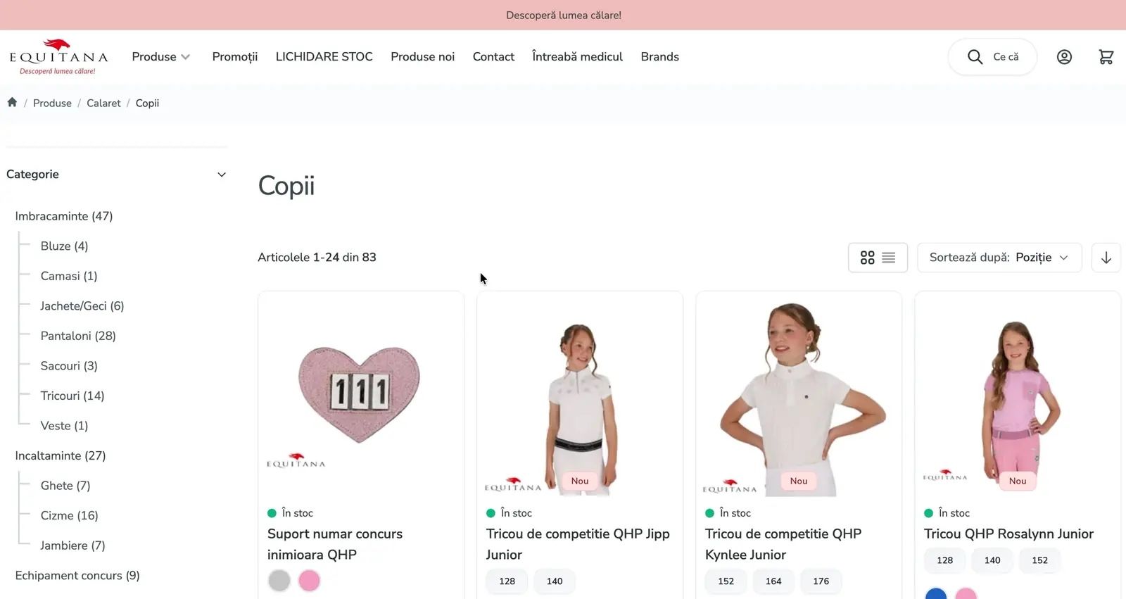 The same Kids category on the new Equitana store, on Magento 2 and Hyvä, at the same address.