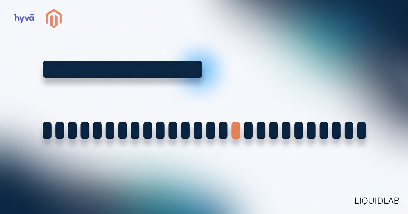 A short solid bar beside a long row of small segments, showing one continuous launch against a project split into many stages