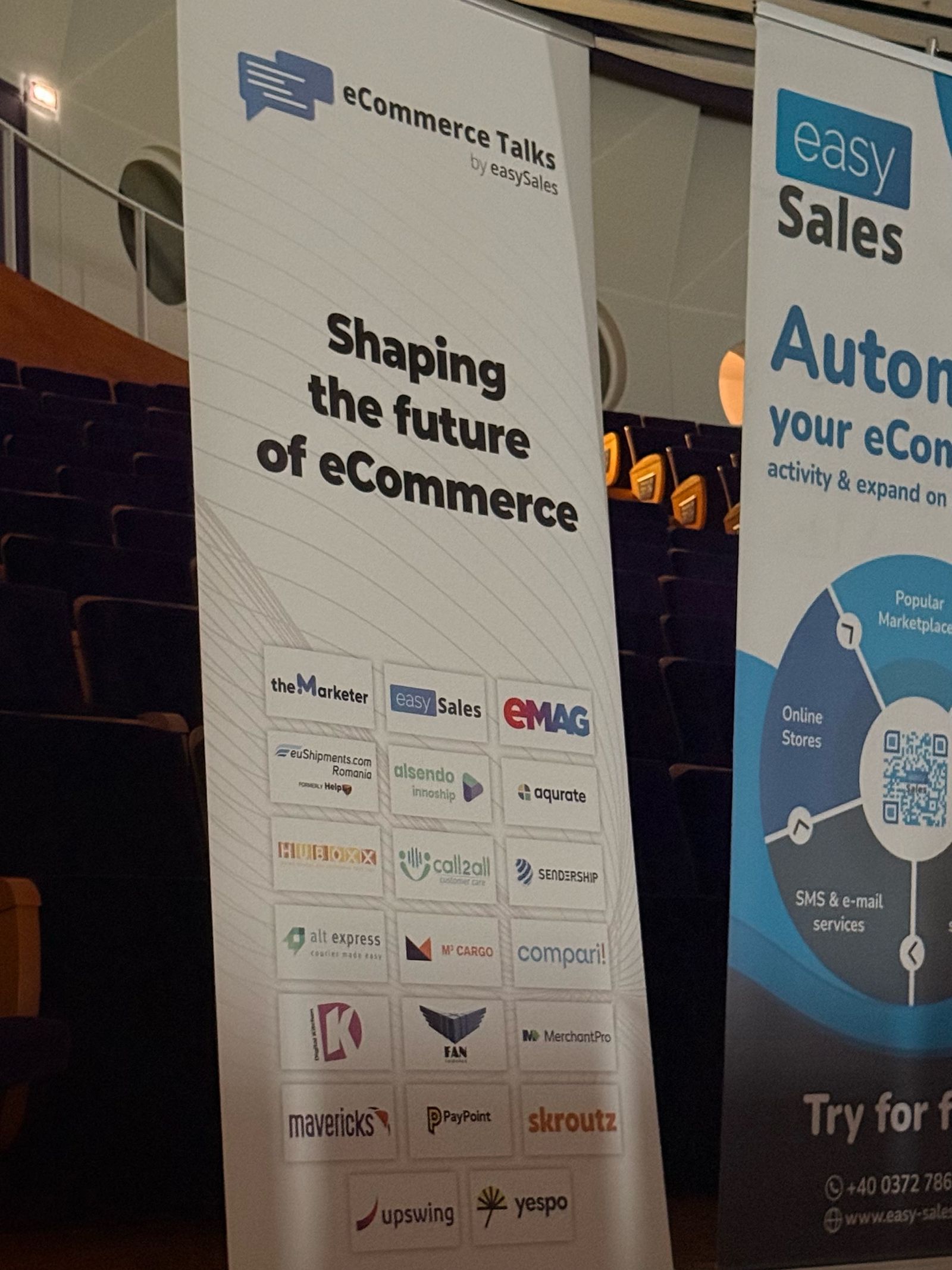 The eCommerce Talks roll-up “Shaping the future of eCommerce” with partner logos, next to the easySales banner.