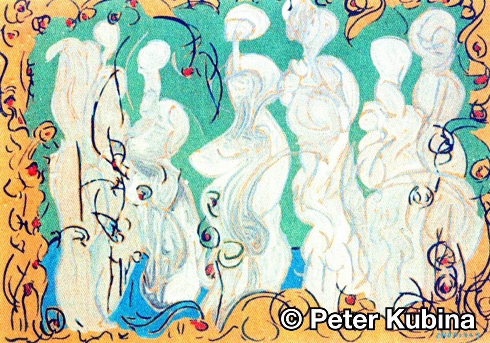 White Figures In Green Garden