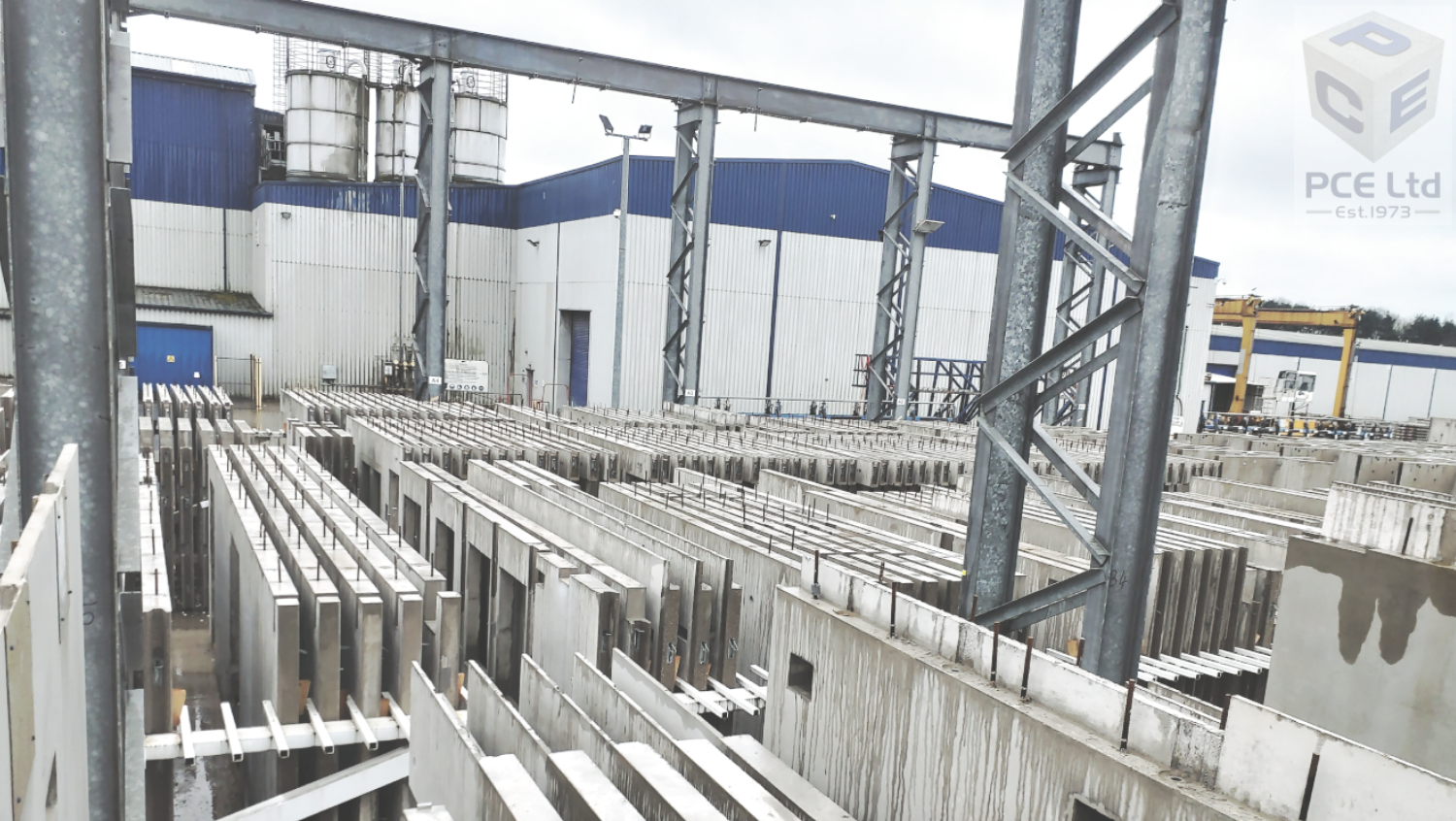 Precast components stacked for the delivery