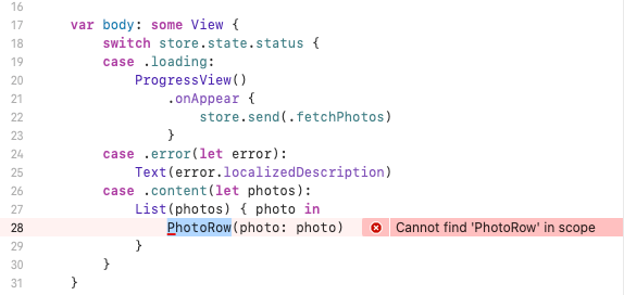 An accepted suggestion of a scrolling list of PhotoRows, a type that doesn’t exist in our codebase.