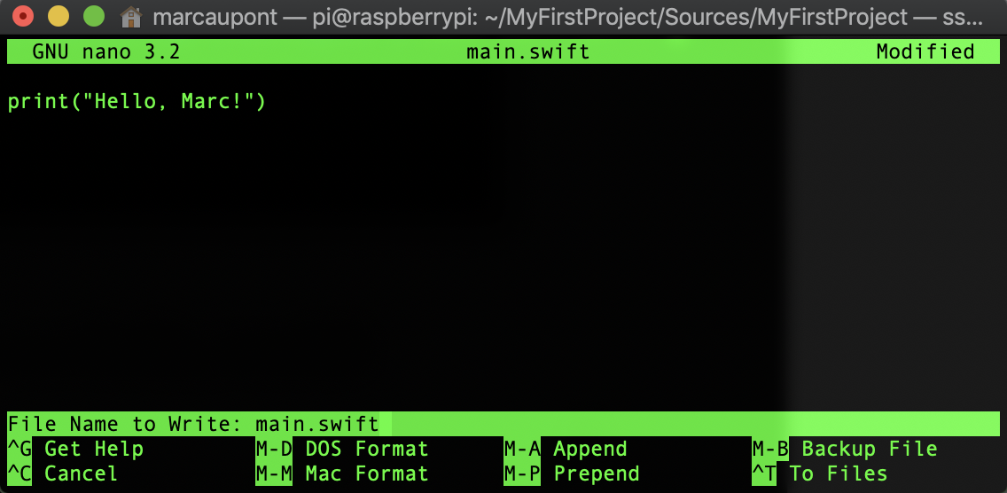 A screenshot of the terminal performing the above command.