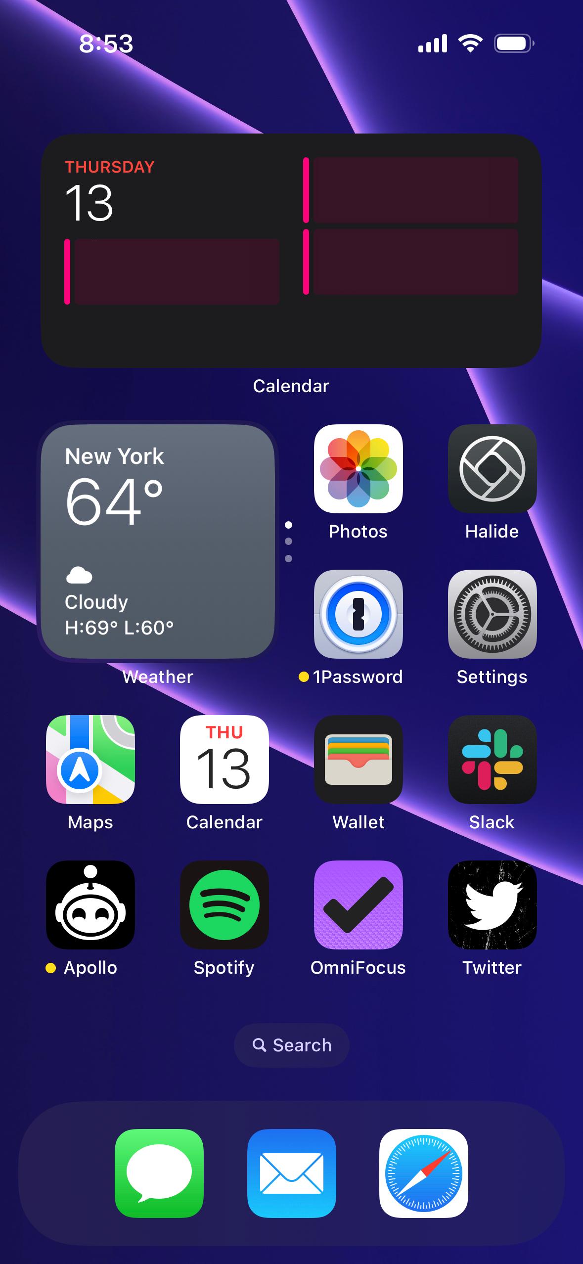 A screenshot of Sam's home screen