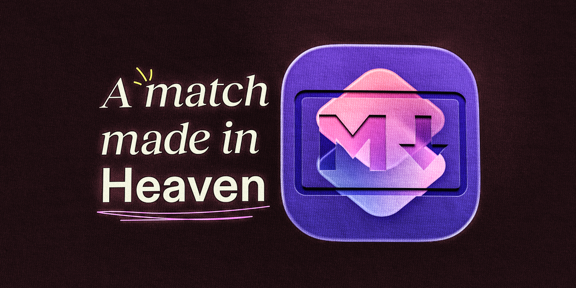 T-shirt style graphic with the phrase "A match made in heaven" next to a combo of the Markdown logo and Apple's Shortcuts logo.