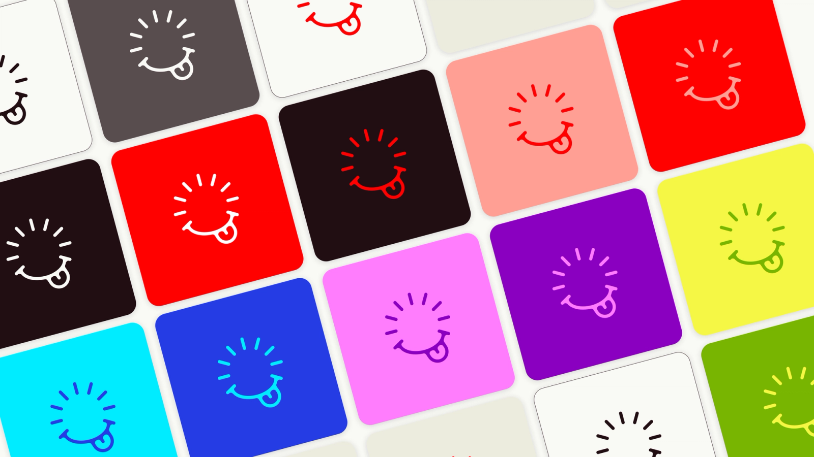 A slanted grid of different colored squares that each have our new tongue glyph in them