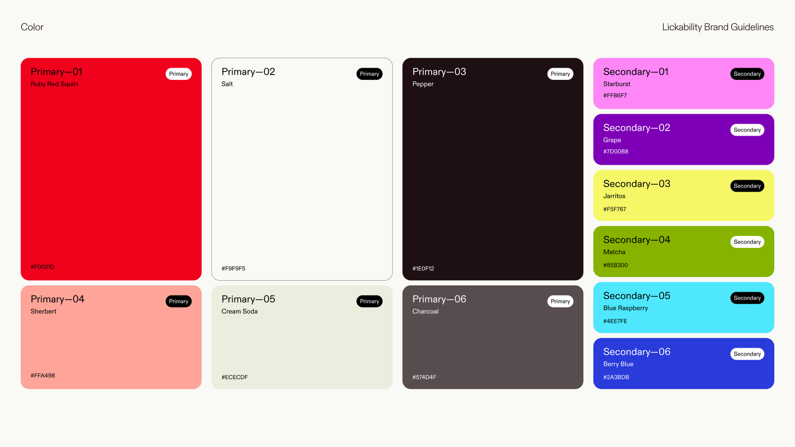 A grid of solid colors from our new color palette