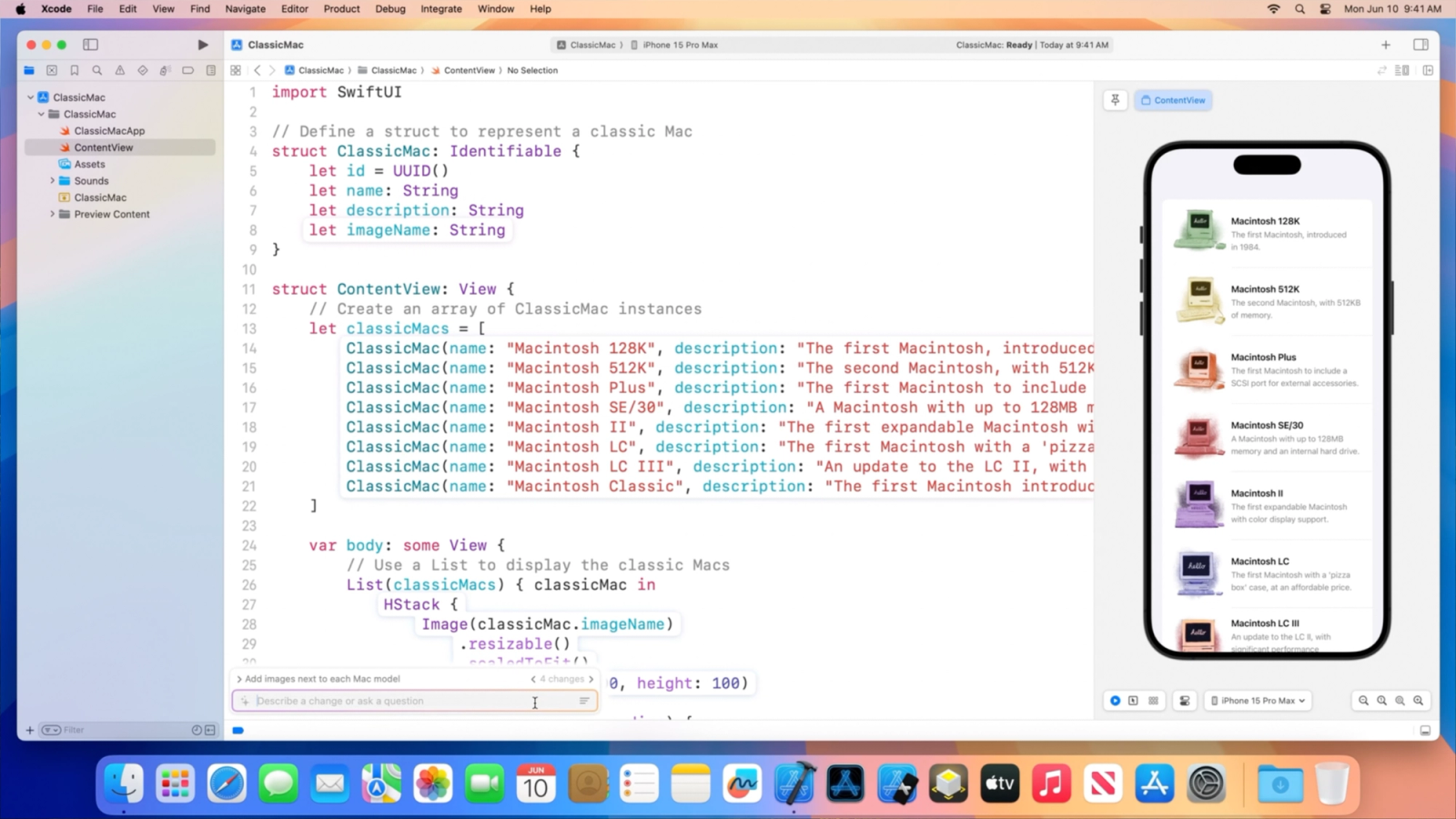 Screenshot demoing Swift Assist from Apple’s WWDC24 during Platforms State of the Union.