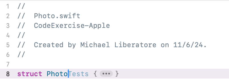 Xcode’s predictive code completion hellbent on suggesting test declarations in a file named Photo.swift.