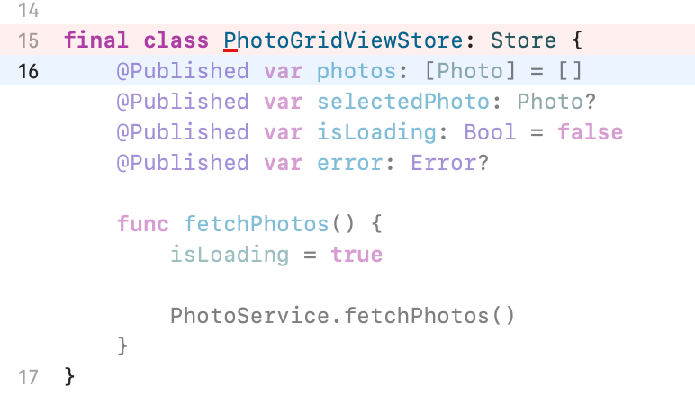 Xcode’s predictive code completion suggesting a workable start to a “store” class, but failing to follow patterns already set forth in the codebase.