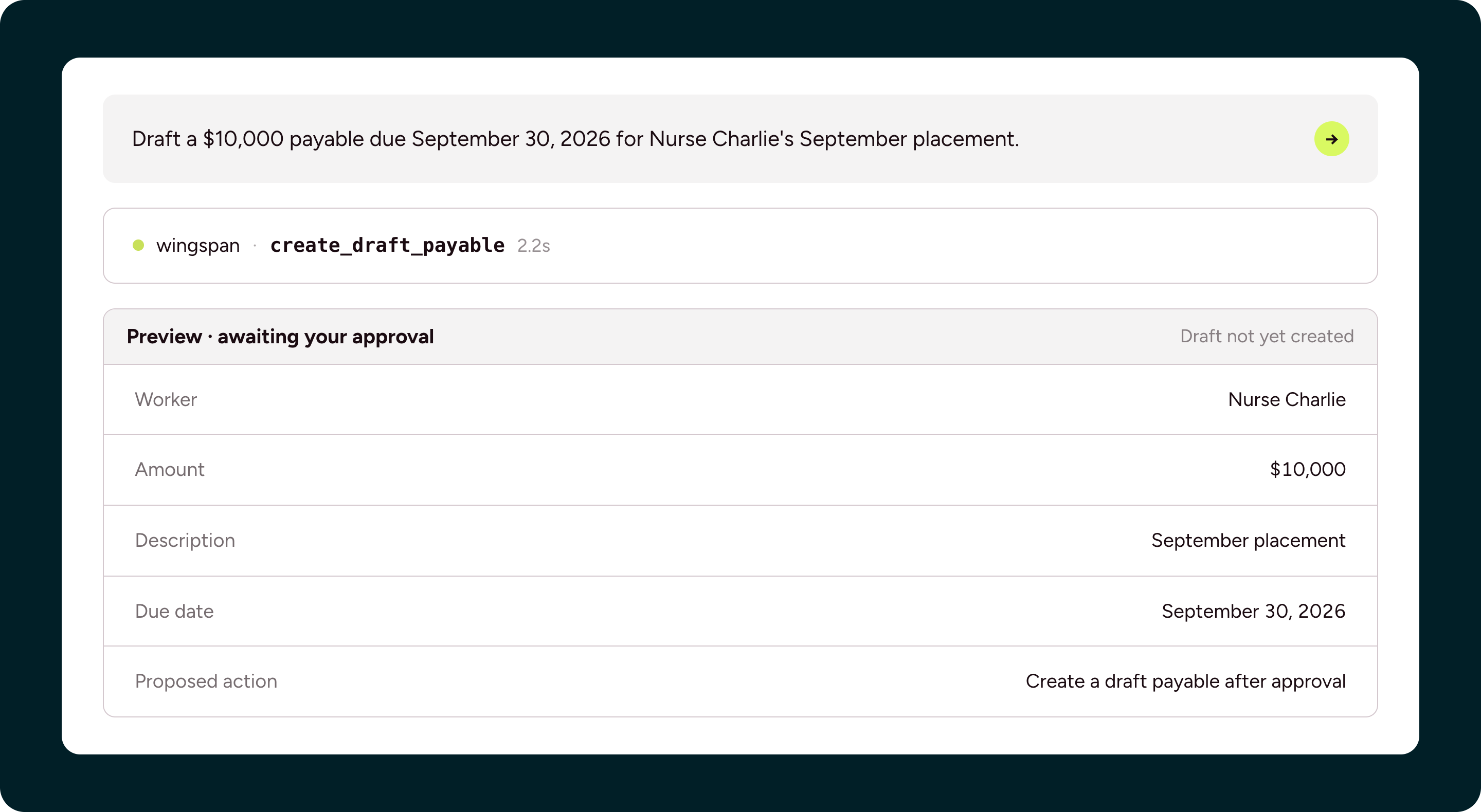 Create a draft payable