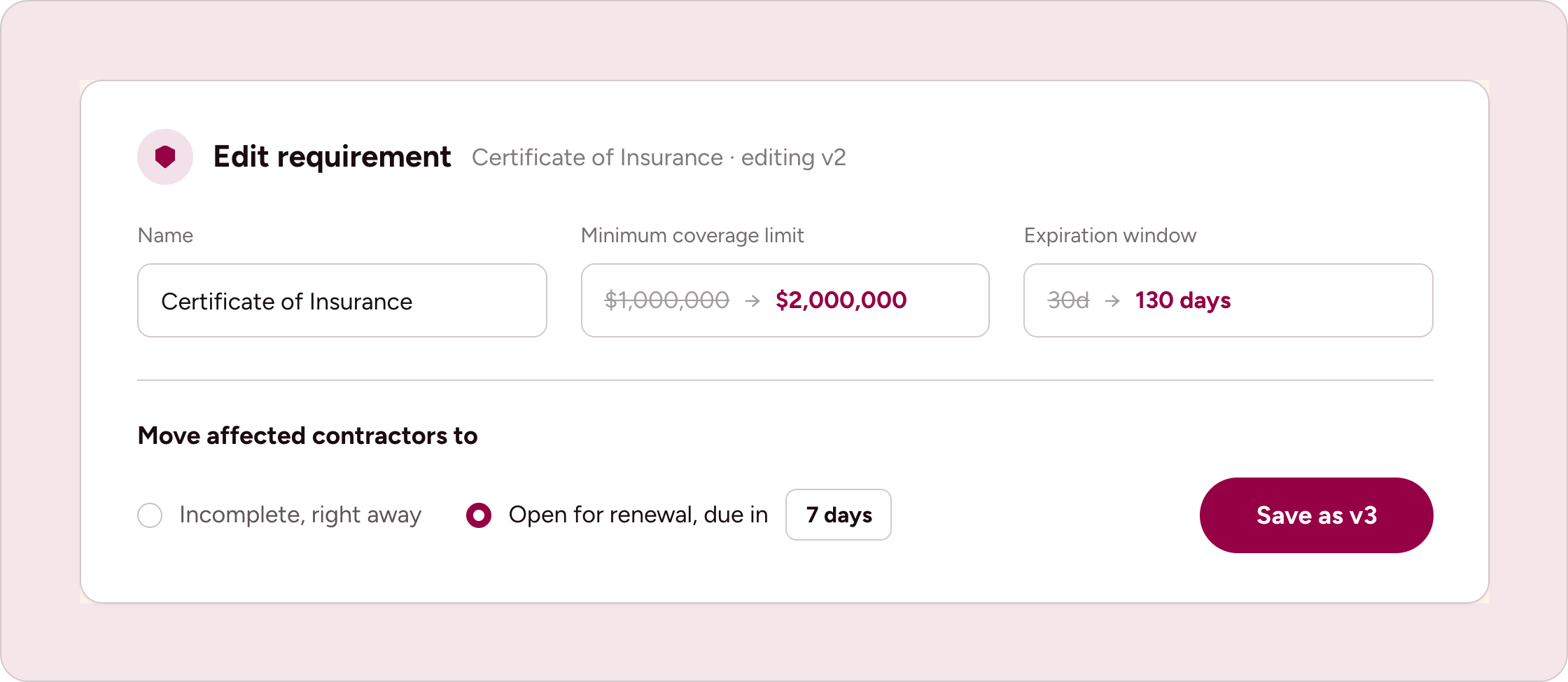 Edit a requirement, keep the version history