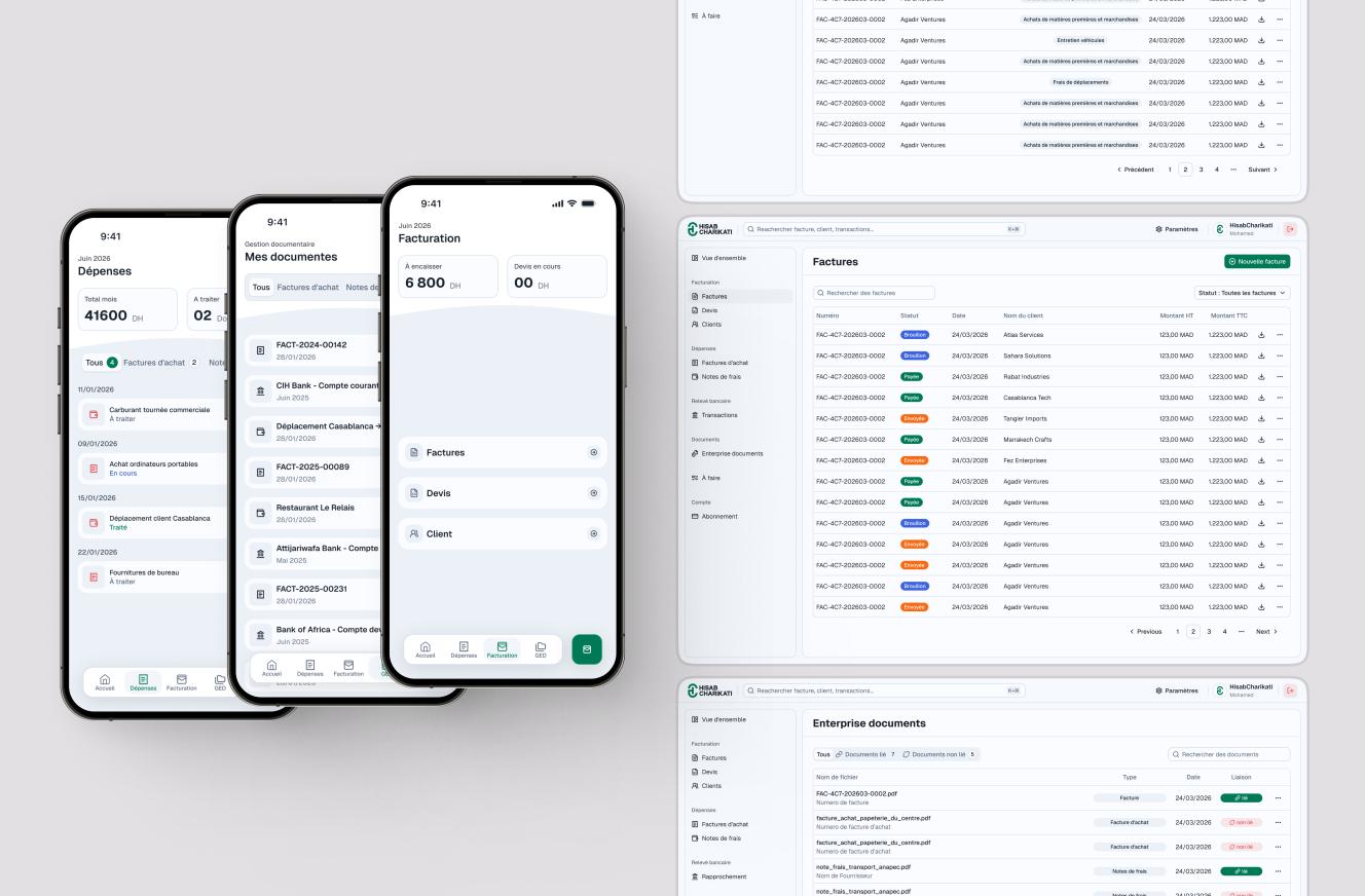 Hisabcharikati accounting dashboard and business document workflows.