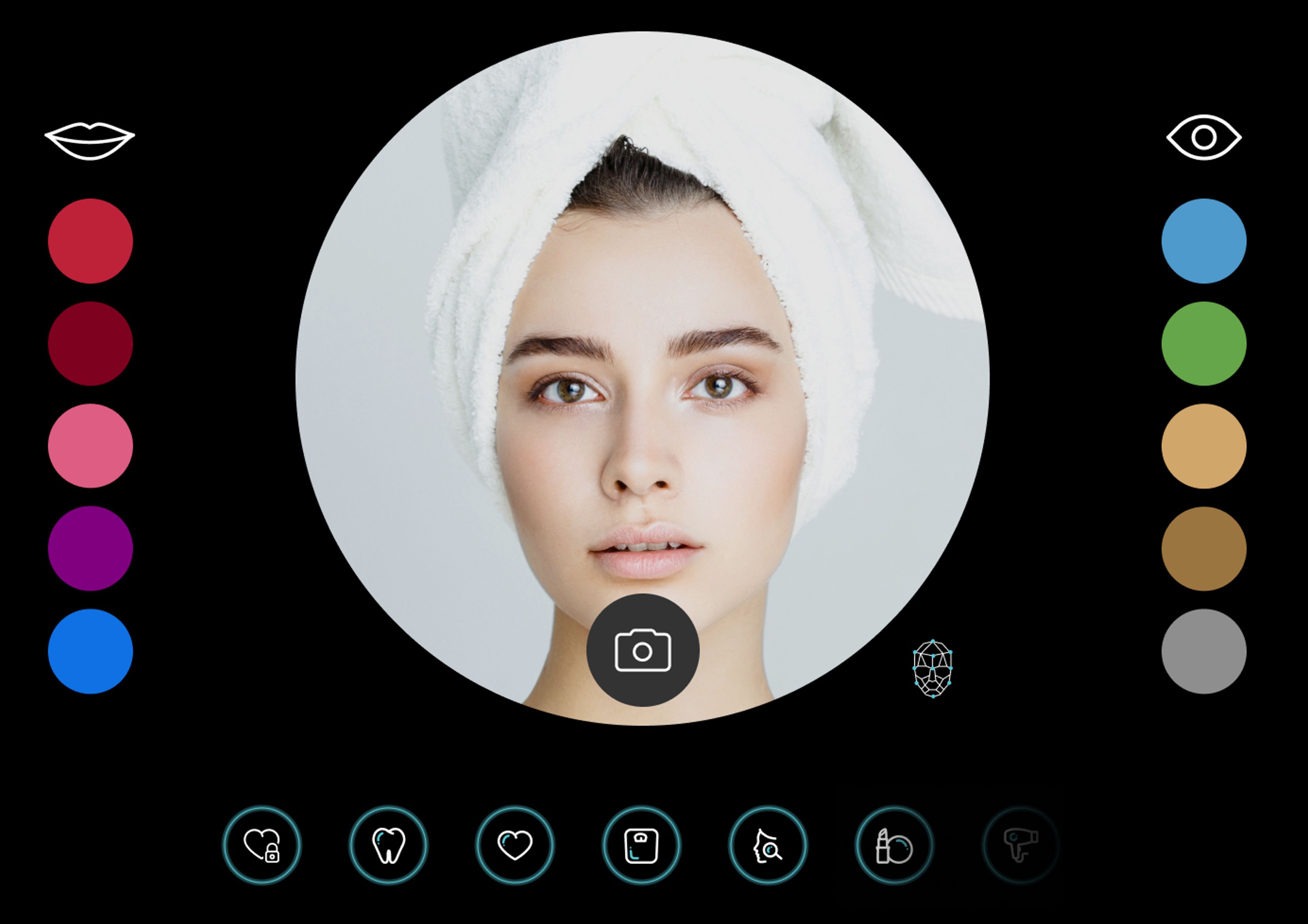 Smart mirror AR makeup testing screen