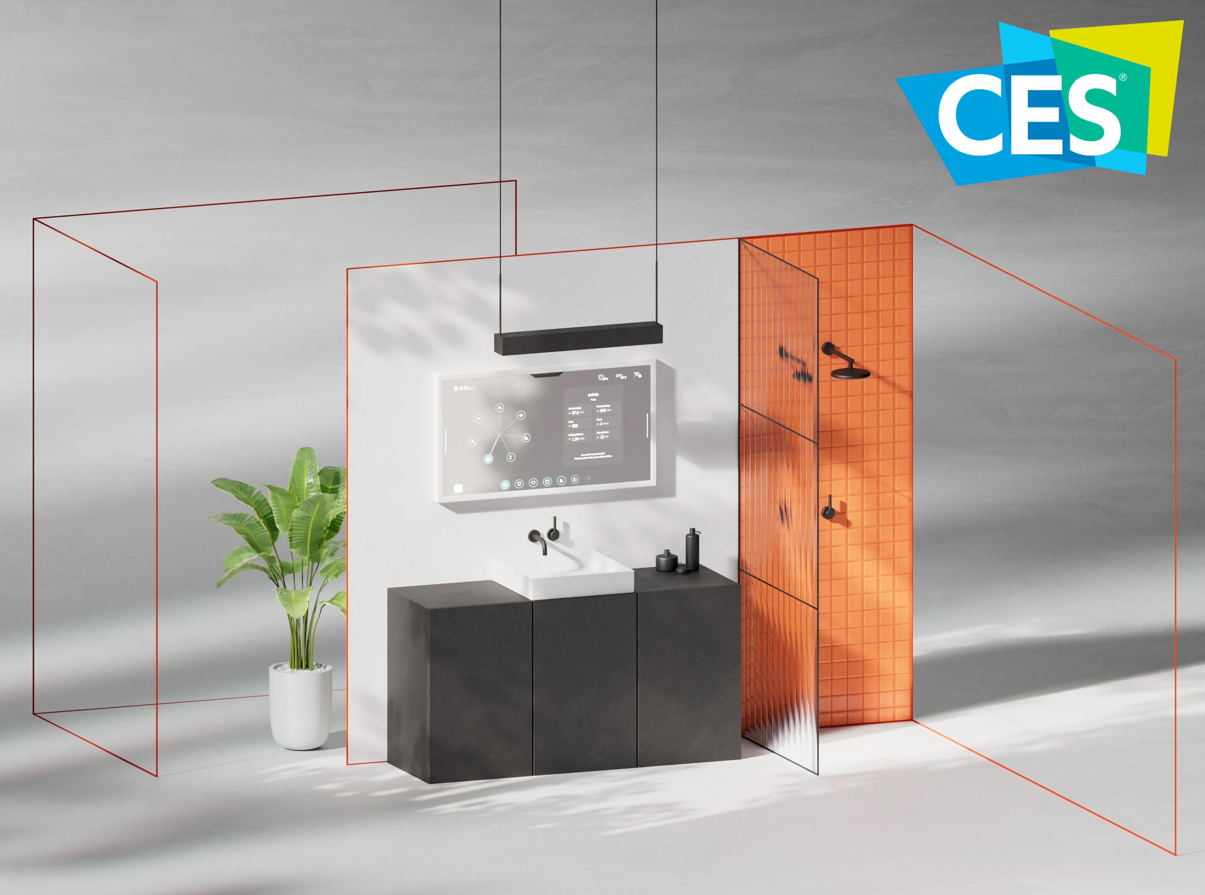 Futuristic bathroom with connected objects