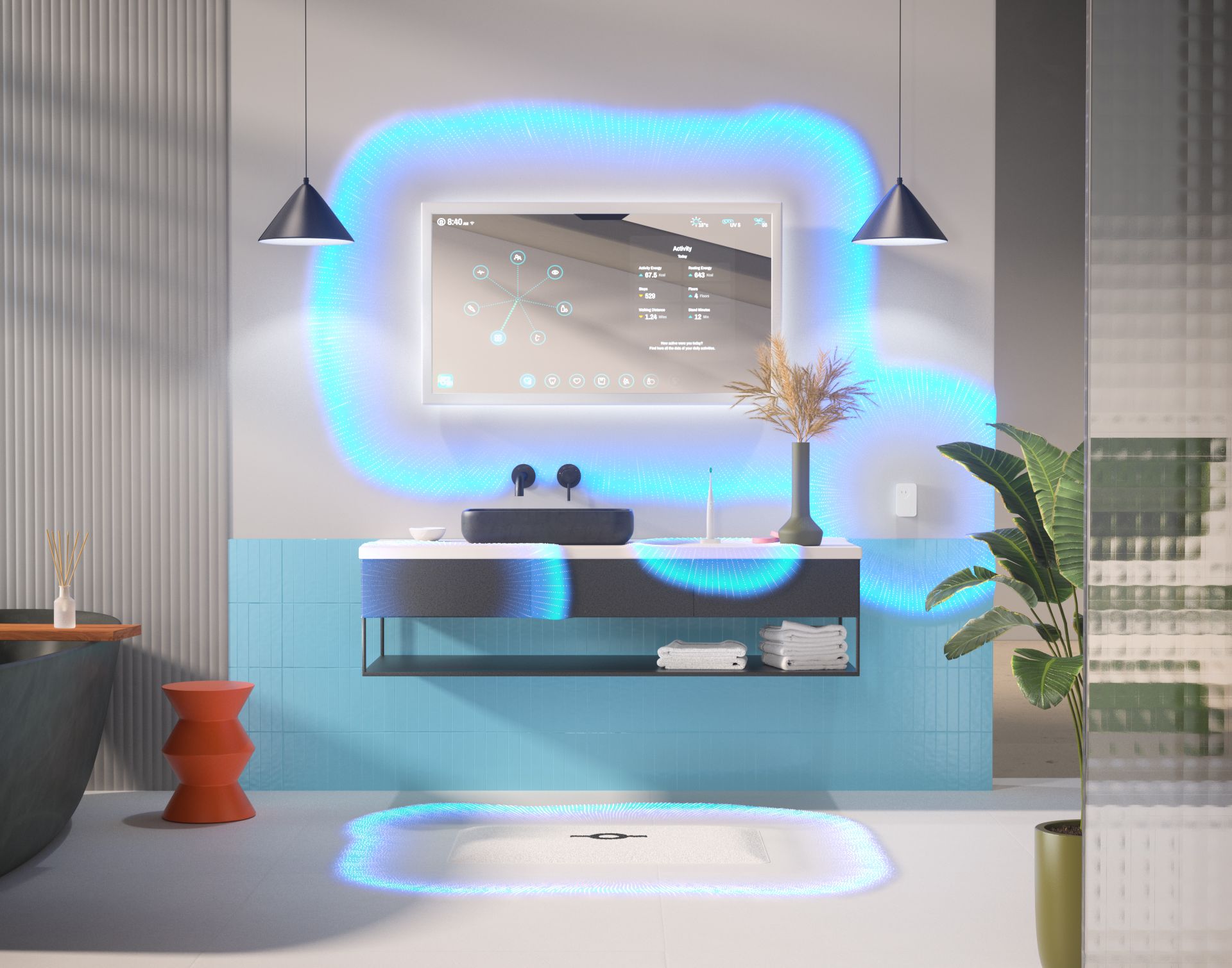 Futuristic bathroom with connected objects