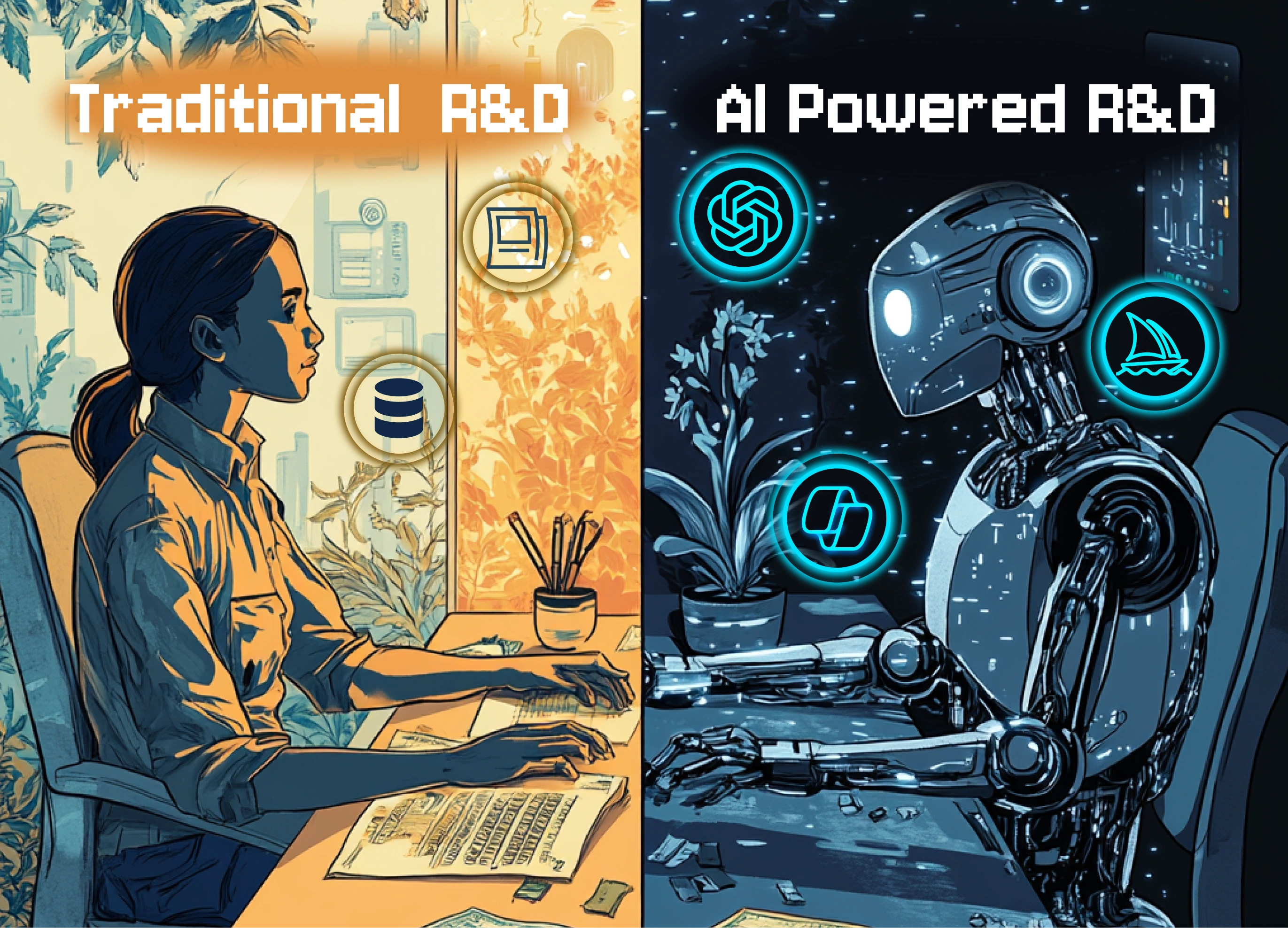 Traditional R&D and AI-Powered R&D