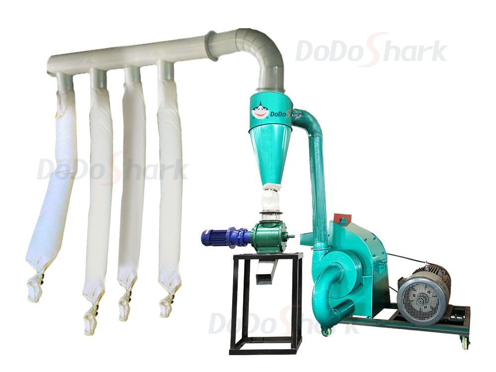 DoDoShark/Cast Iron Hammer Mill Grinder/Airlock valve + multi-bag dust collection system