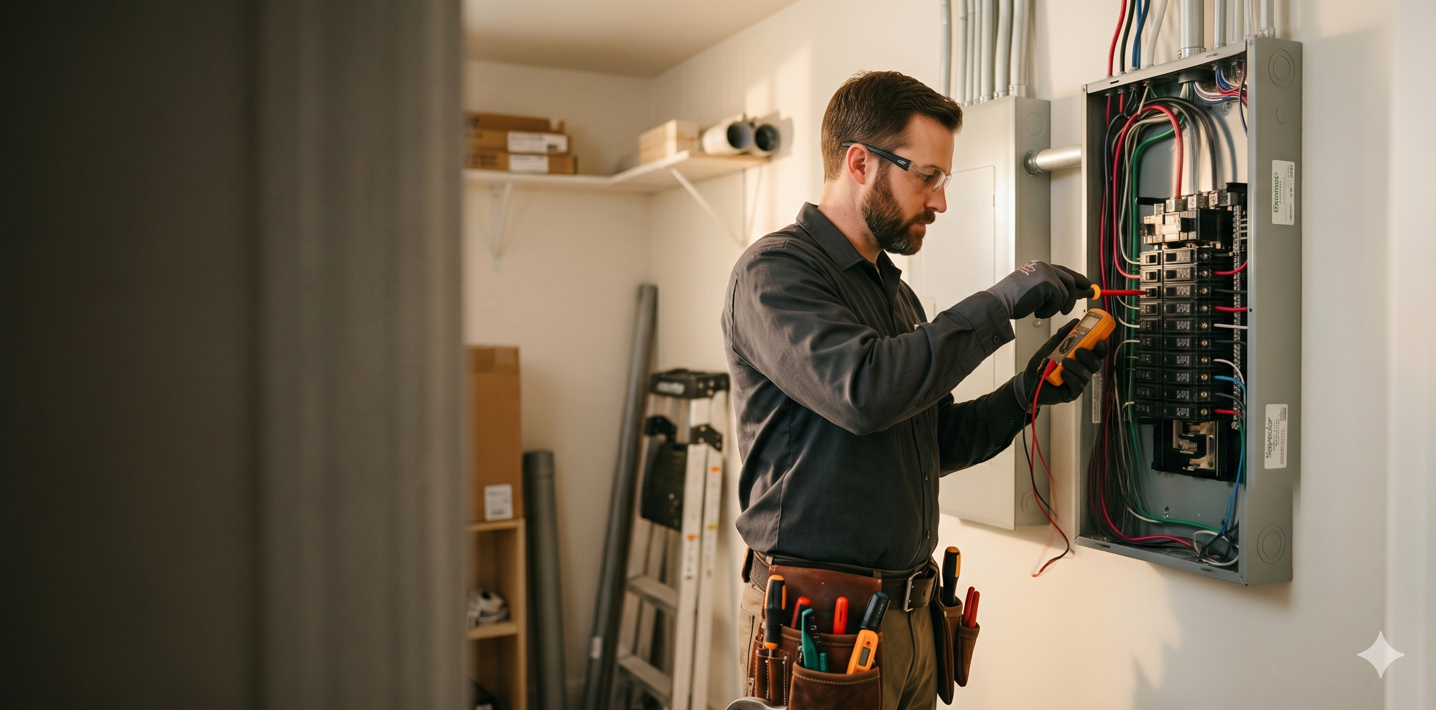 Electrician working on an electrical panel.