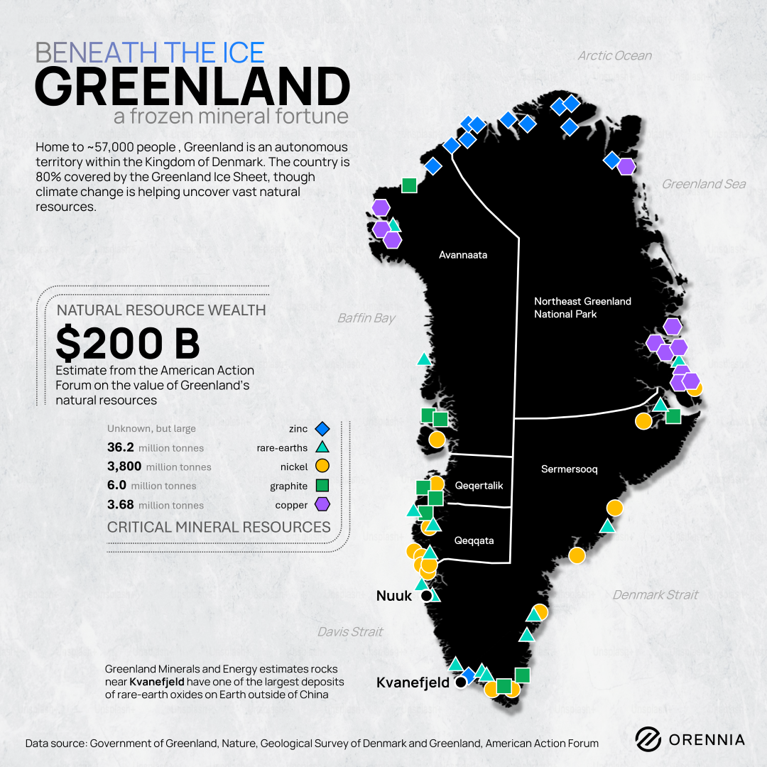 Graphic depicting the natural mineral resources of Greenland