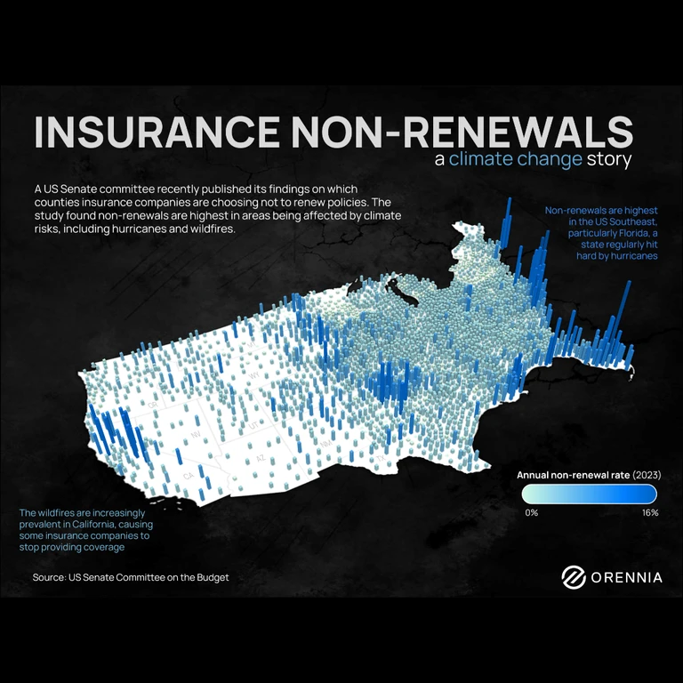 A map of North America showing where climate-related insurance claims are spiking
