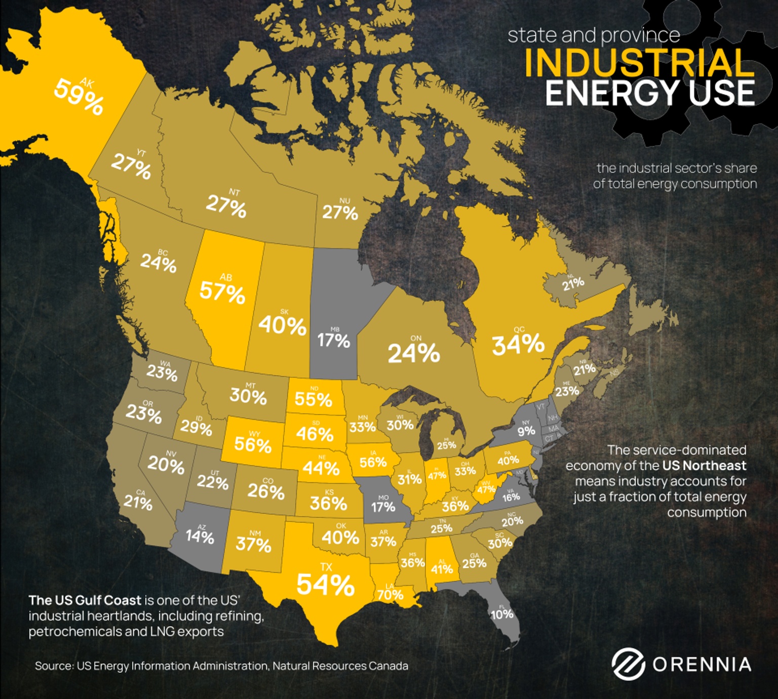 Map showing industrial energy use in every North American state and province