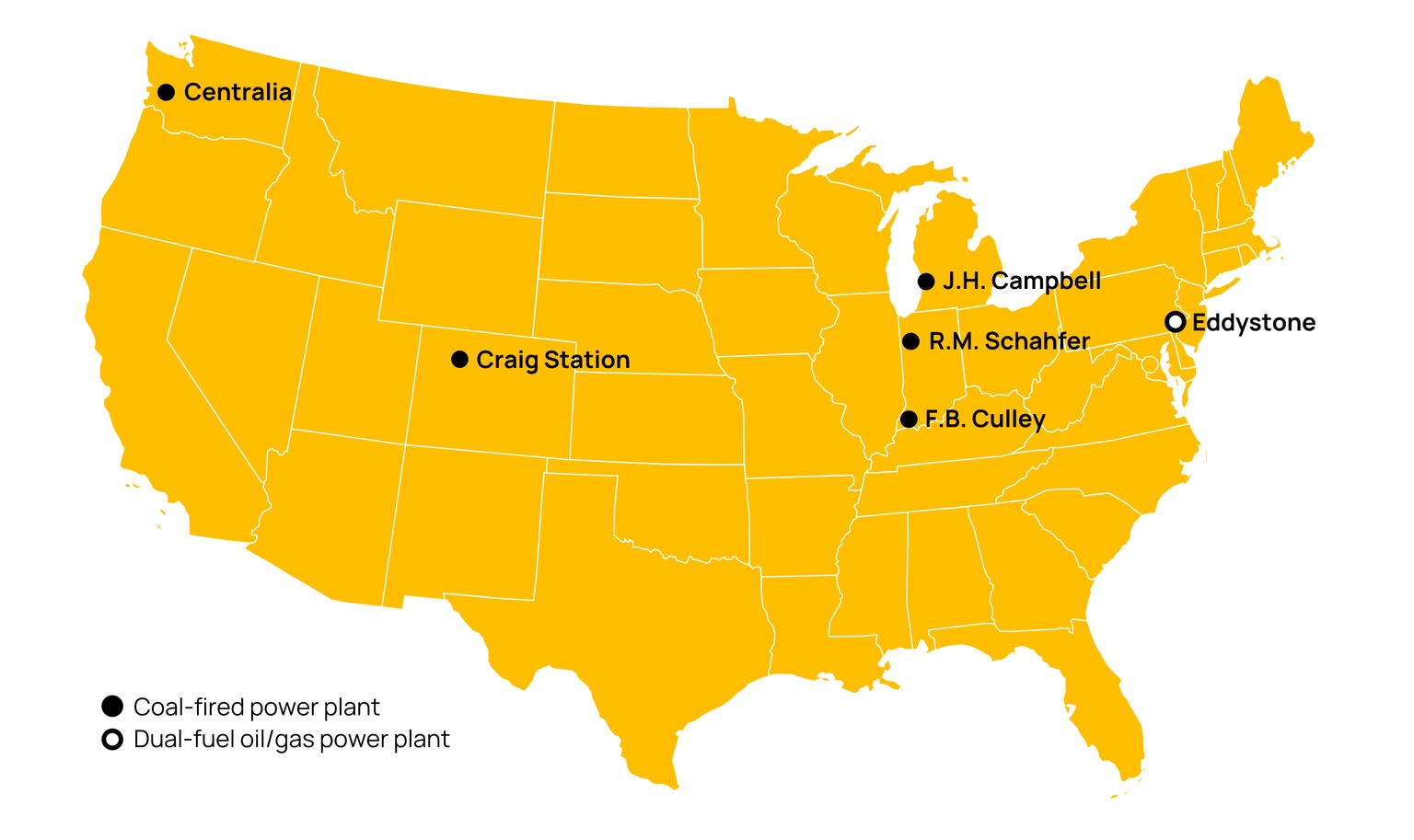 Map of power plants in the US that have been ordered to stay open