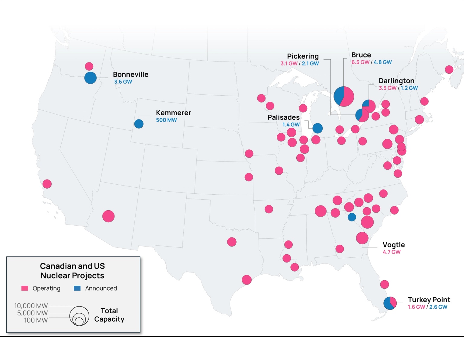 map of Nuclear Facilities Across the US and Canada