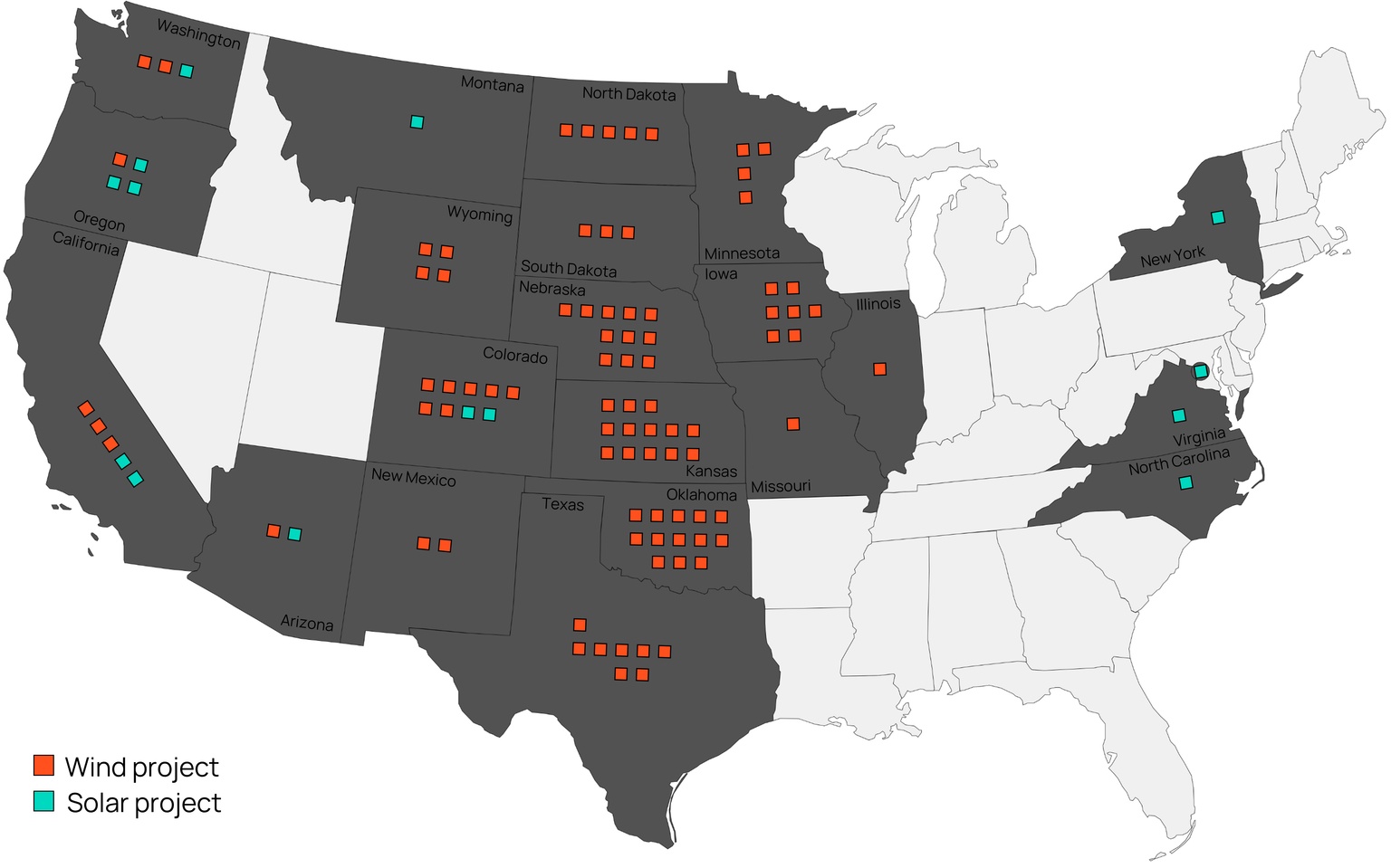 Map of the United States featuring the cheapest wind and solar purchase price agreements