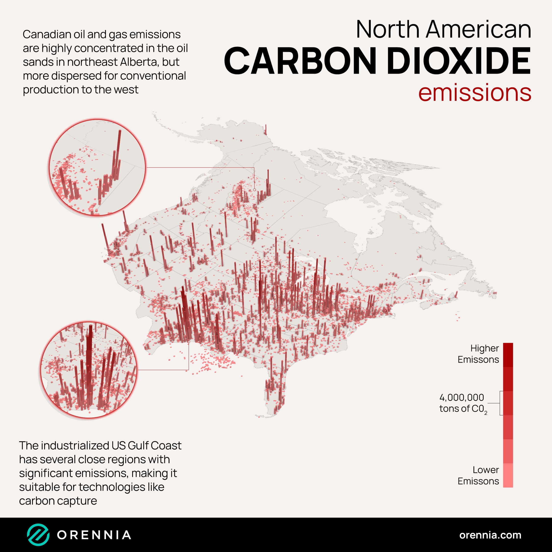 Infographic depicting carbon emissions across North America
