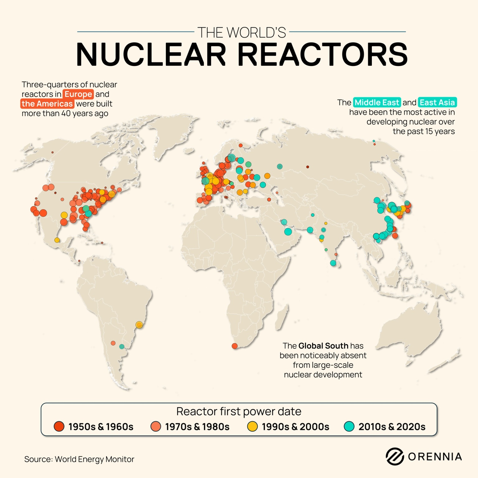 Map of nuclear reactors across the globe