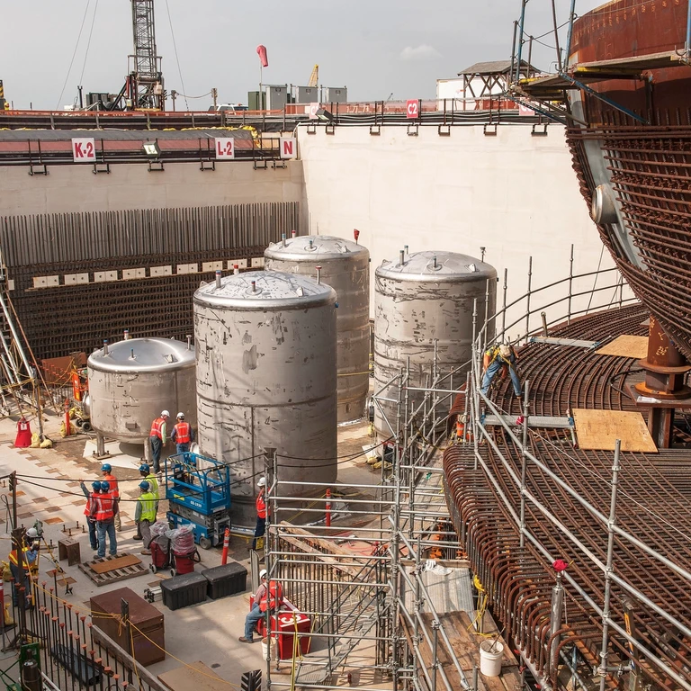 Image of the Vogtle Unit 3 processing tanks inside the reactor building of the Georgia Power Company