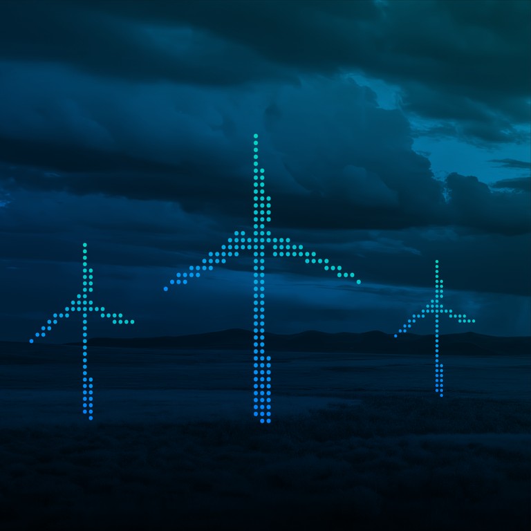 Image of wind turbines in Orennia brand format