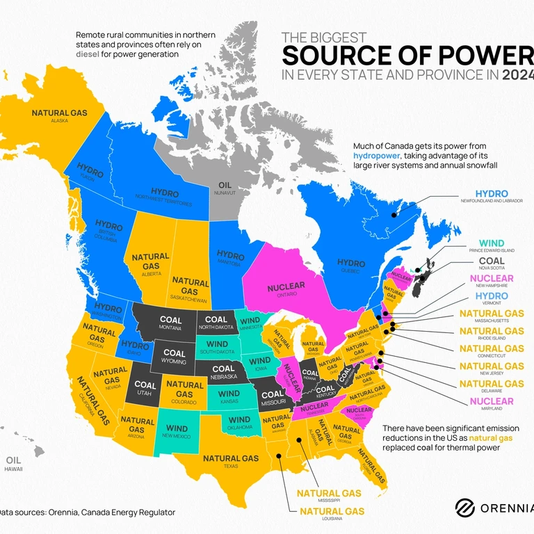 Infographic showing biggest sources of power in states and provinces