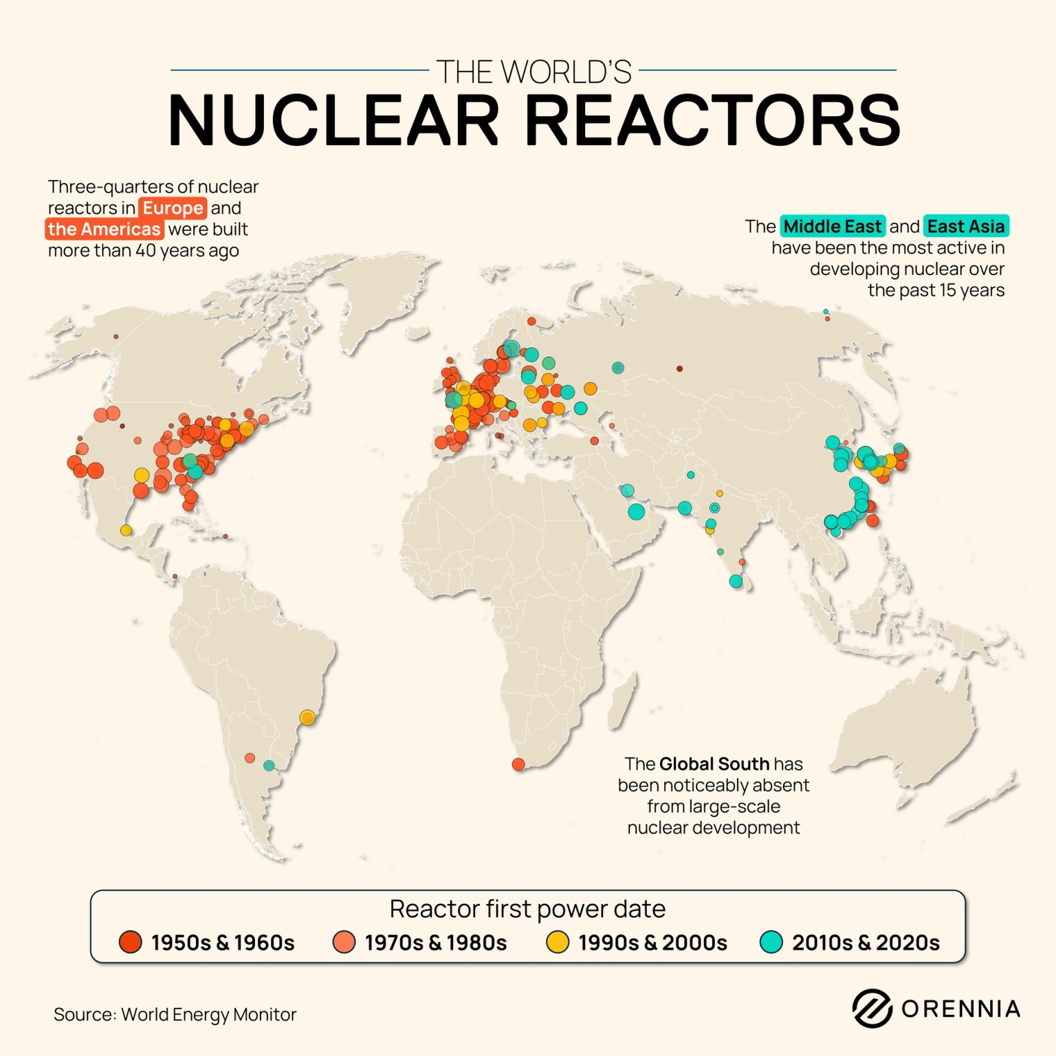Map of nuclear reactors across the globe